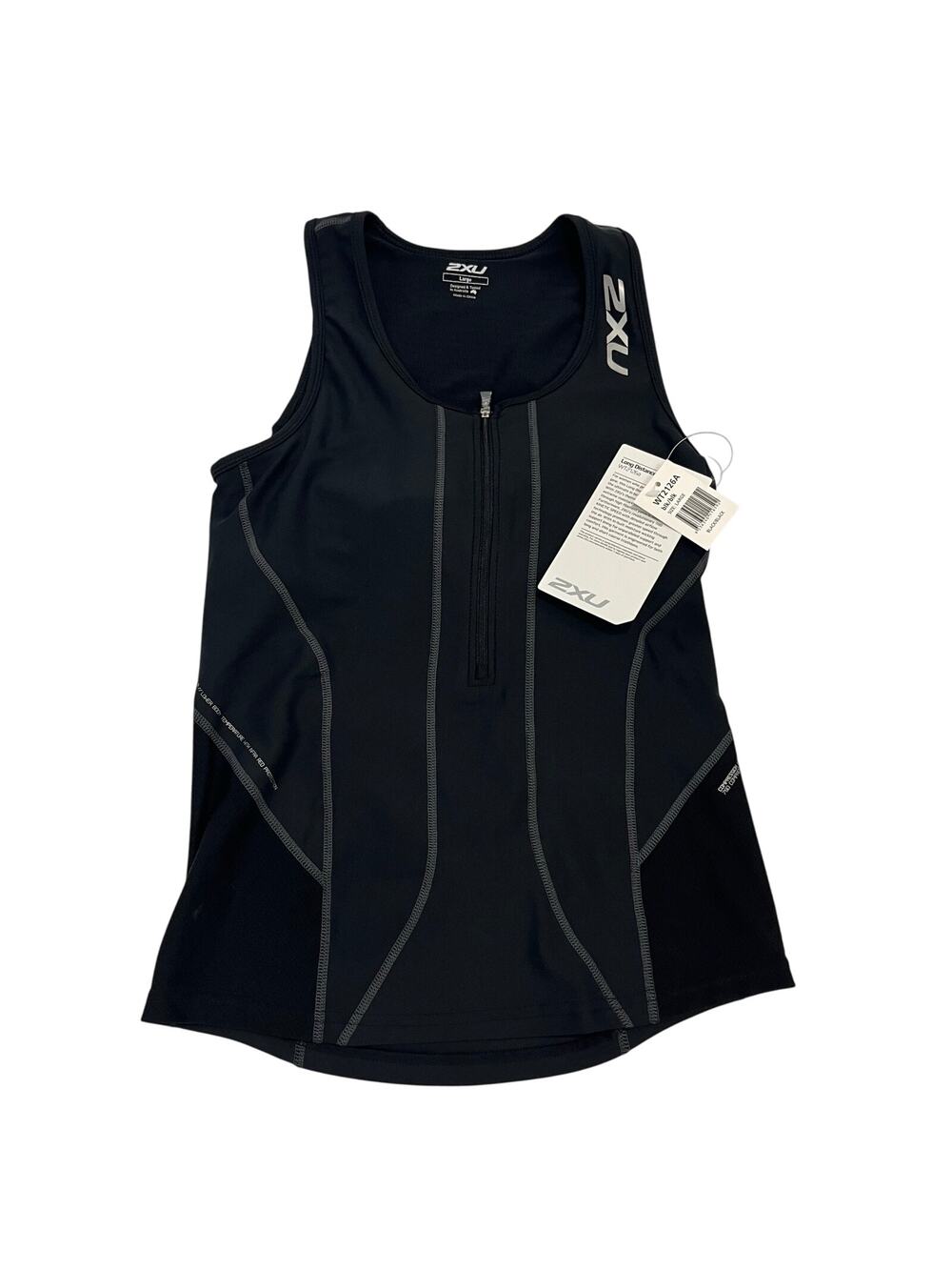 2XU Women's LG Tri Singlet Black Compression 1/2 Zip Athletic Tank Top NWT